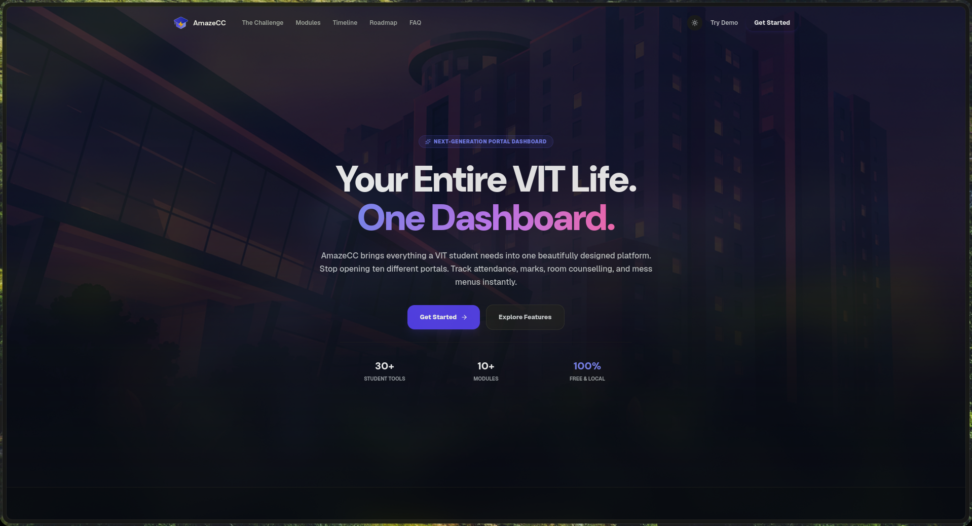 AmazeCC – Student Portal Dashboard